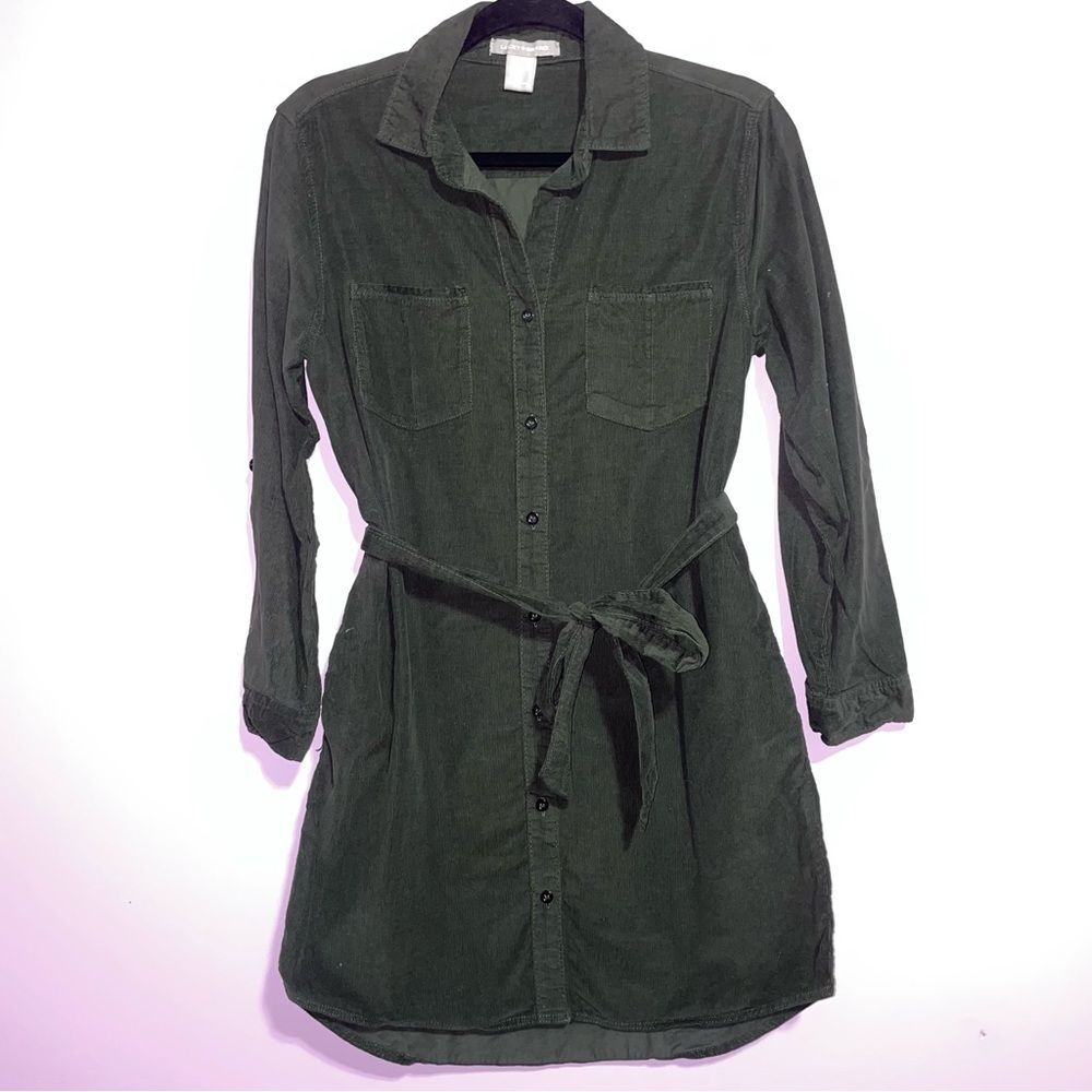 Lucky Brand Corduroy Shirt Dress Mini Women Size XS Ribbed Button Fall Office